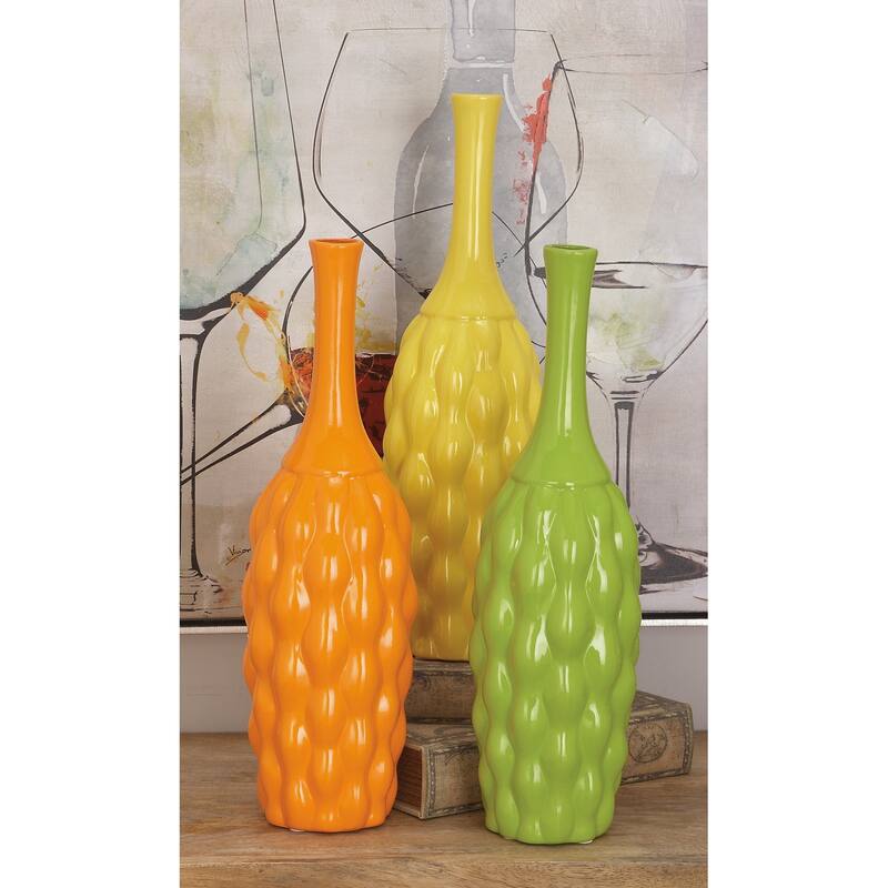 Multi Colored Ceramic Decorative Vase (Set of 3) - 5W x 5L x 18H