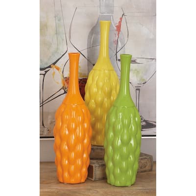 Multi Colored Ceramic Decorative Vase (Set of 3) - 5W x 5L x 18H