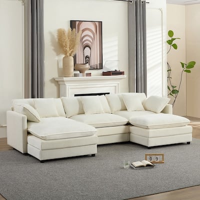 Mixoy 113''U-Shaped Modular Sectional Sofa, 5-Seat Cloud Couch with 2 Ottomans,Modern Chenille Sleeper Sofa,Deep Seat Couches
