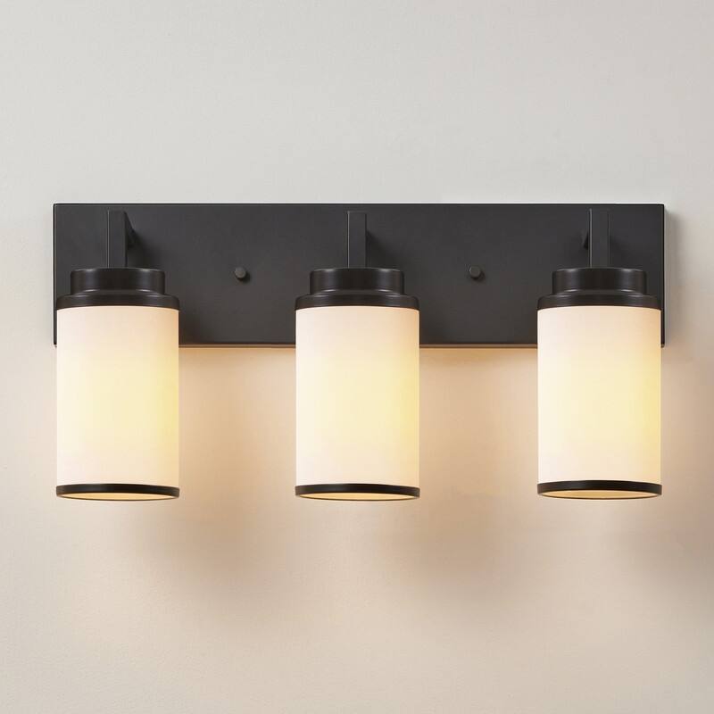 KAWOTI Frosted White Glasses Vanity Light with Metal Ring