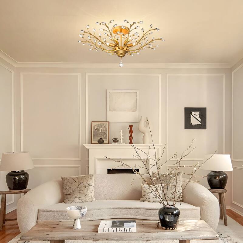 Starsky 5-Light Vintage Crystal Branch Semi-Flush Mount