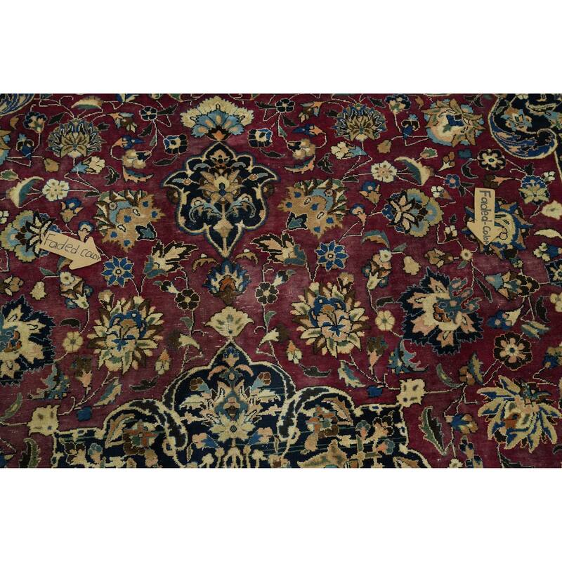 Hand Knotted Oriental 100% Wool Carpet Traditional Floral Red Mashad Area Rug - 13' 0'' X 9' 10''