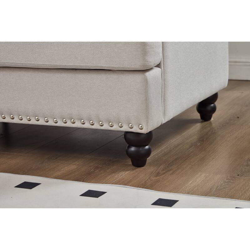 83" Modern Classic Design With Nails Sofa Leather Couch,Upholstered Imitation Cowhide Leather