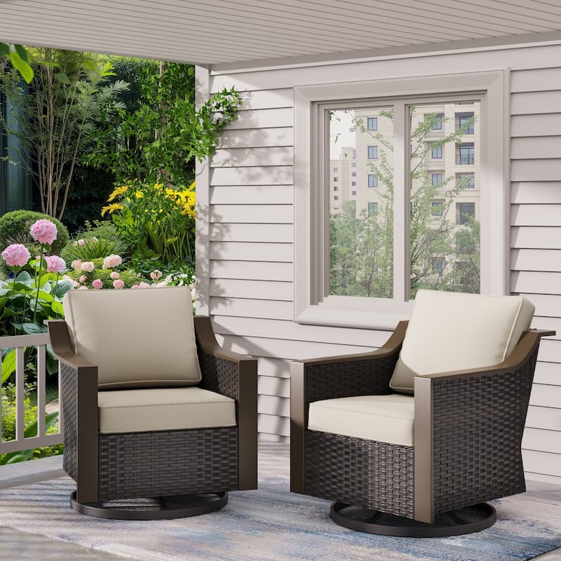 COZYWOR Outdoor Rattan Swivel Rocking Chair With Cushions