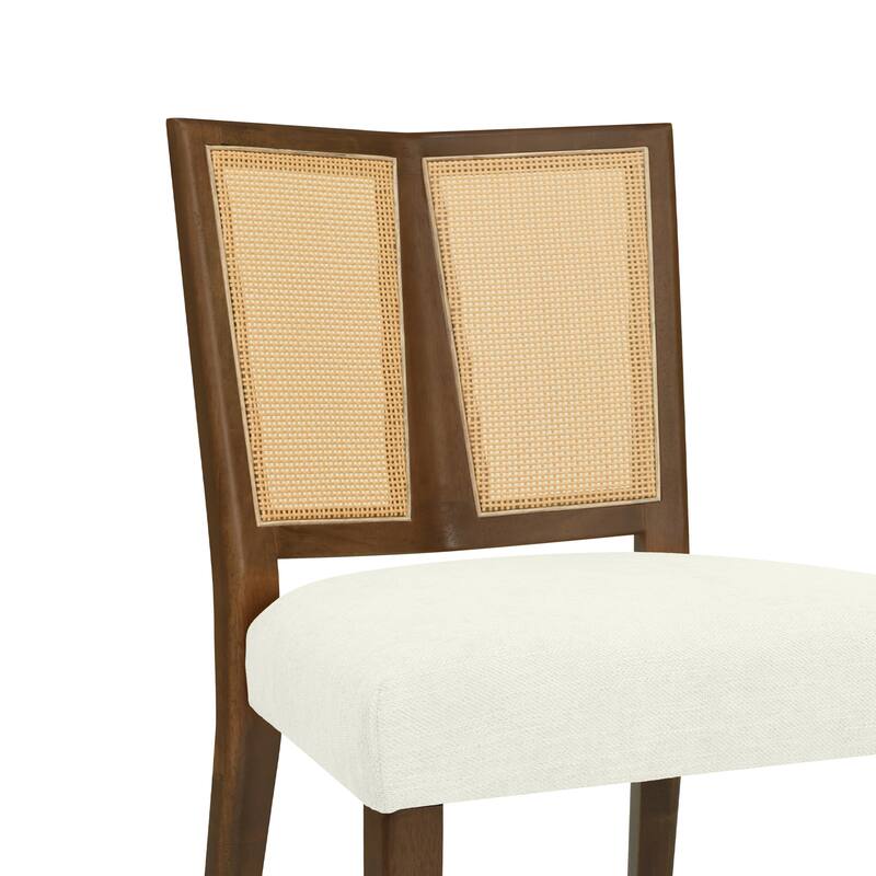 Mid-Century Armless Dining Chairs with Fabric Upholstered Seats and Rattan Trapezoidal Backs, for Dining Rooms, Set of 2