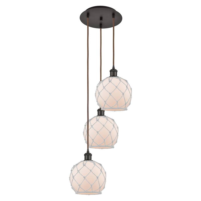 Innovations Lighting Endless Possibilities Ballston - Farmhouse Rope - 3 Light 15" Cord Hung Multi Pendant - White Glass with White Rope/Oil Rubbed Bronze
