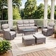 preview thumbnail 44 of 187, Outdoor Patio Sofa Swivel Chair with 6-Inch Thick Cushions Set 6PCS Sofa w/ Swivel Chair Table Ottoman - Brwon Wicker Beige Cushion