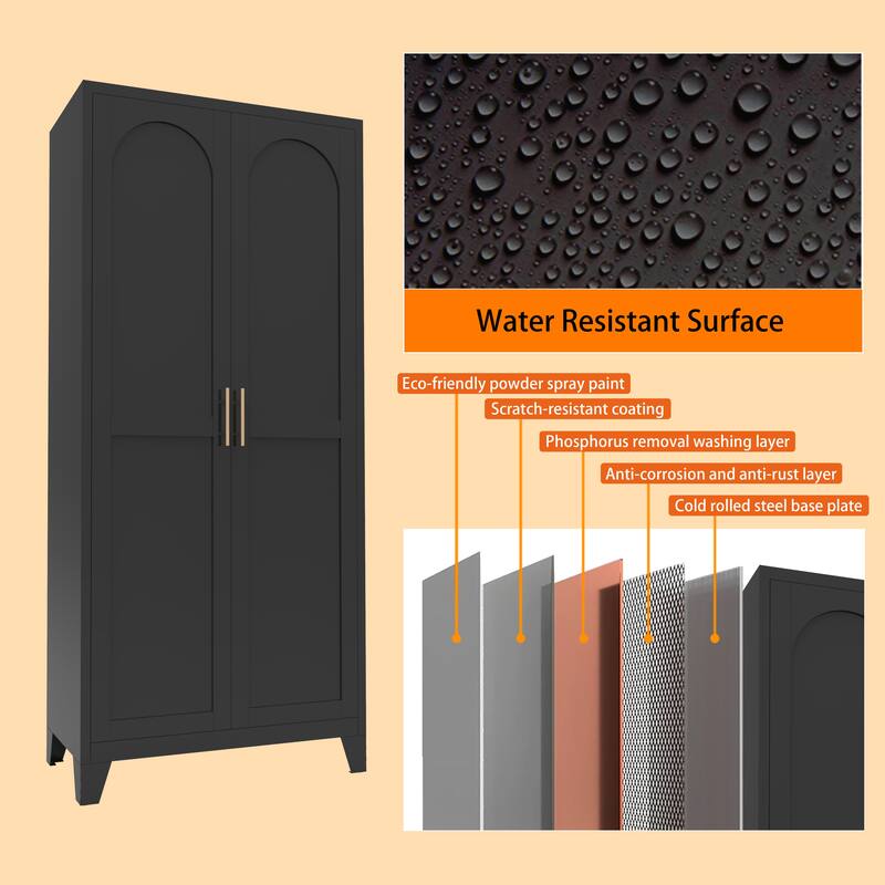 61'' Metal Storage Cabinet with Shapely Doors, Adjustable Shelves, Tall Steel Organizer for Bedroom, Living Room or Office