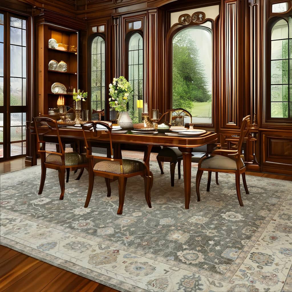 Gray Wool Oriental Area Rug Hand Knotted Traditional Turkish Oushak - 10' x 13' 10''