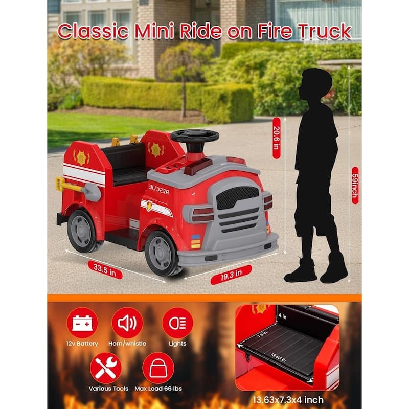 EROMMY 12V Ride-On Fire Truck with Remote, Siren & Realistic Firefighting Tools – Kids Electric Vehicle