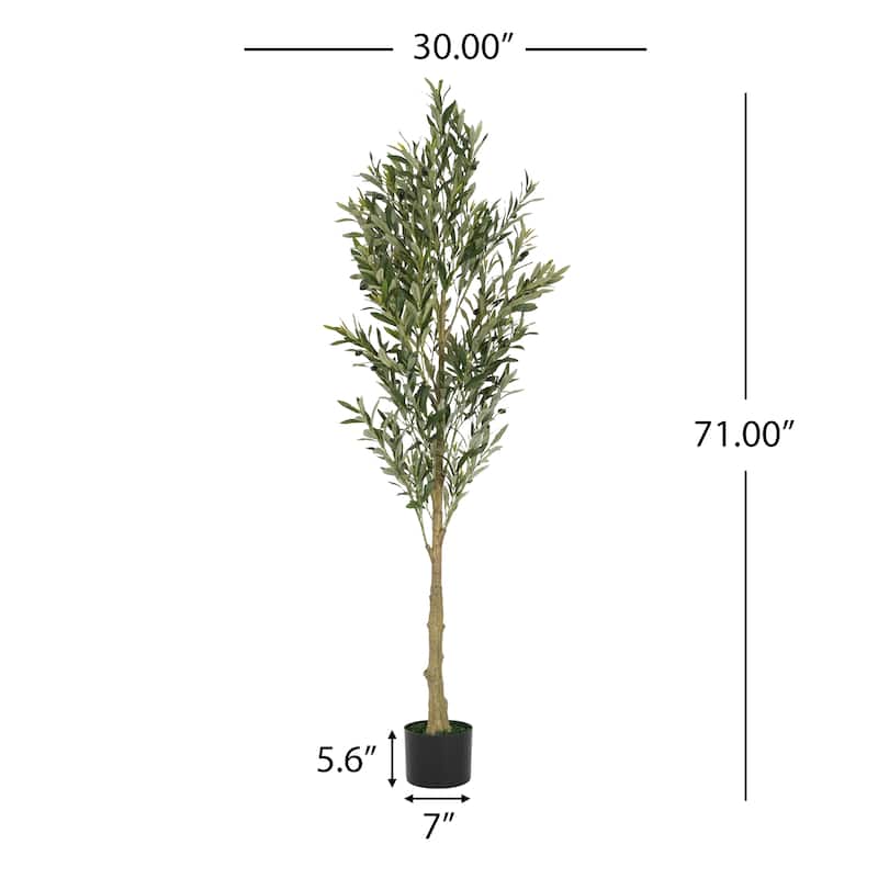 6' Artificial Olive Tree with Black Plastic Pot, 30" W x 30" D x 71" H