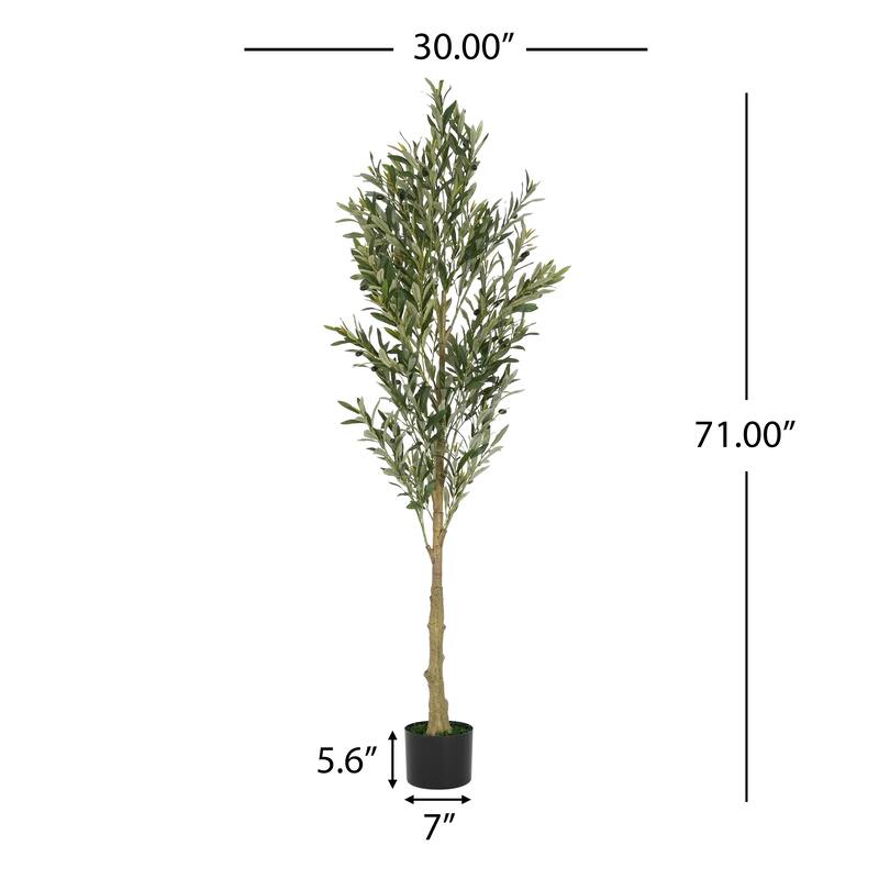 Roomfitters 6 Ft Artificial Olive Tree, Tall Faux Indoor Plant with Black Plastic Pot for Home Decor, Green