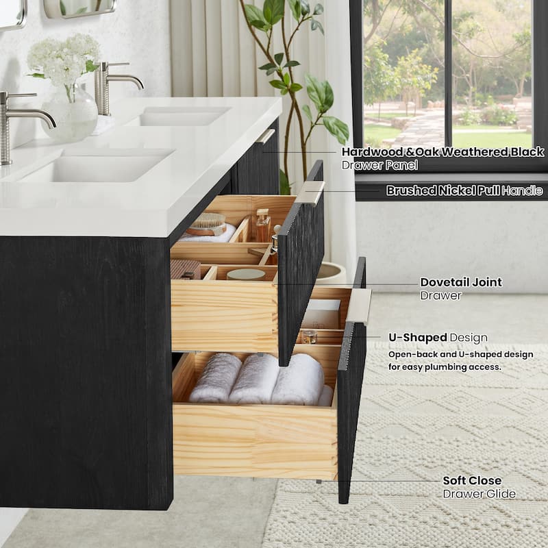 Barcelona Floating Bath Vanity with Quartz Stone Top without Mirror