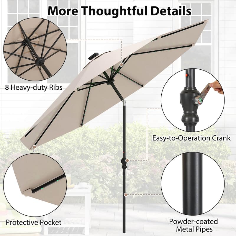 Costway 10 FT Solar Patio Umbrella with 96 LED Lights 35° Adjustable