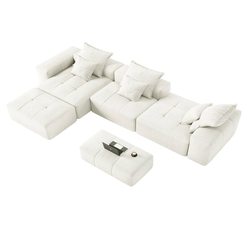 184.25" Oversized Modular Sectional Sofa Chenille Fabric Soft Cushion Sofa with 6 Pillows,No Assembly Required