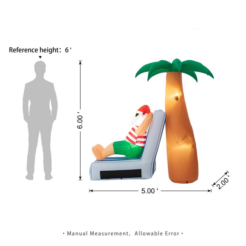 Glitzhome 6FT Lighted Inflatable Santa under Coconut Tree Decor