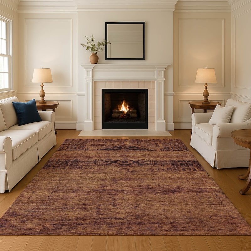 Premium Washable Super Soft Vintage Traditional Mayfield Rug - Paprika - 9' x 12'