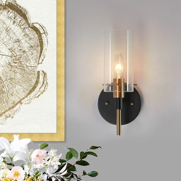 1-Light Modern Black Gold Wall Sconce Light with Glass Shade - 4.7 L x 5  W x 11 H - On Sale - Bed Bath & Beyond - 36241734
