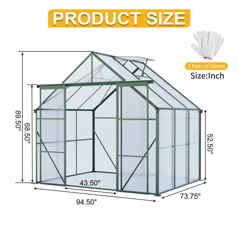 Walk-In Outdoor Greenhouse for Plants Vegetables Flowers with Adjustable Roof Two Sliding Doors - 7.87' x 6.14' x 7.45'