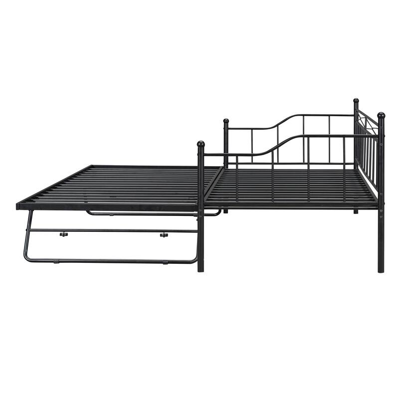 Twin Size Metal Daybed, Sofa Bed Frame with Pop Up Twin Trundle for