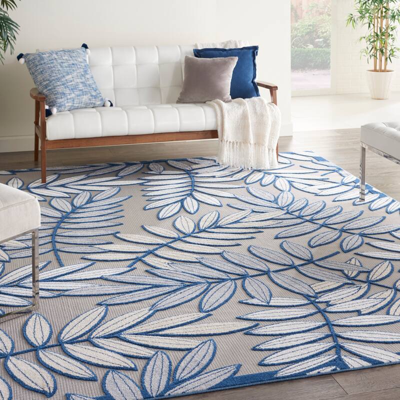 Nourison Aloha Leaf Print Vibrant Indoor/Outdoor Area Rug - 7' x 10' - Blue/Ivory