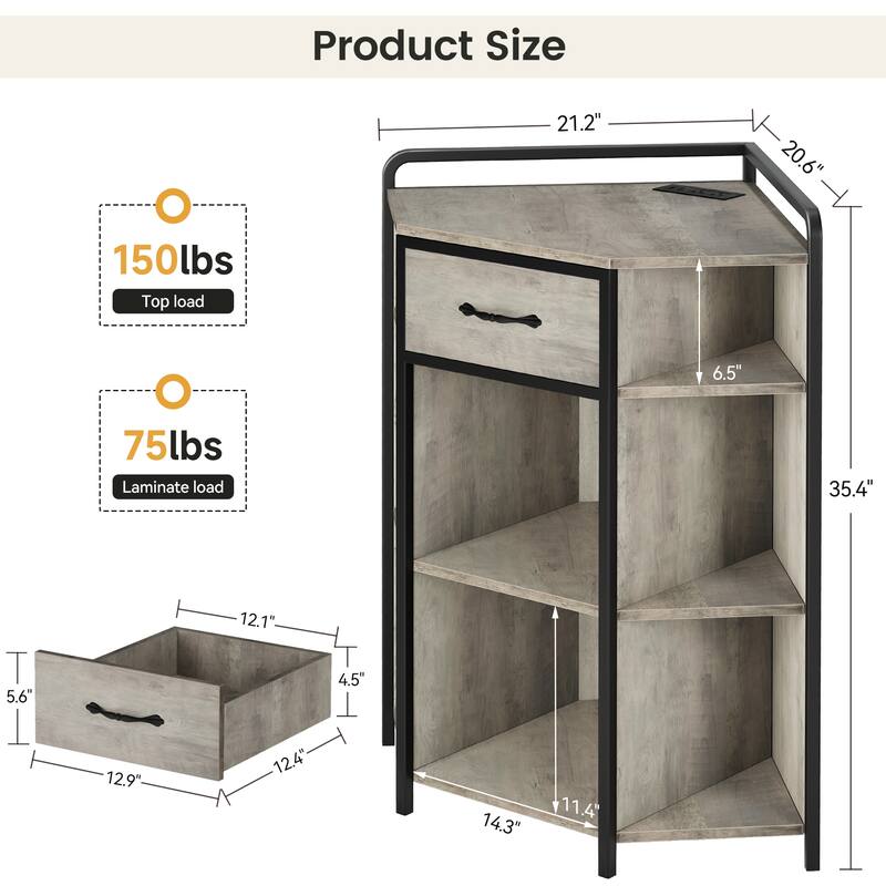 Corner Cabinet with Drawer Wooden Storage Cabinet Organizer with USB Ports and Outlets - 30" L x 21.8" W x 35.46" H
