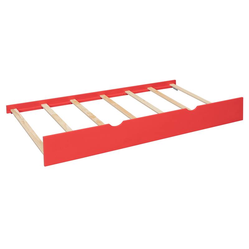 Modern Wood Daybed with Twin Trundle, Desk, and USB Port in Red