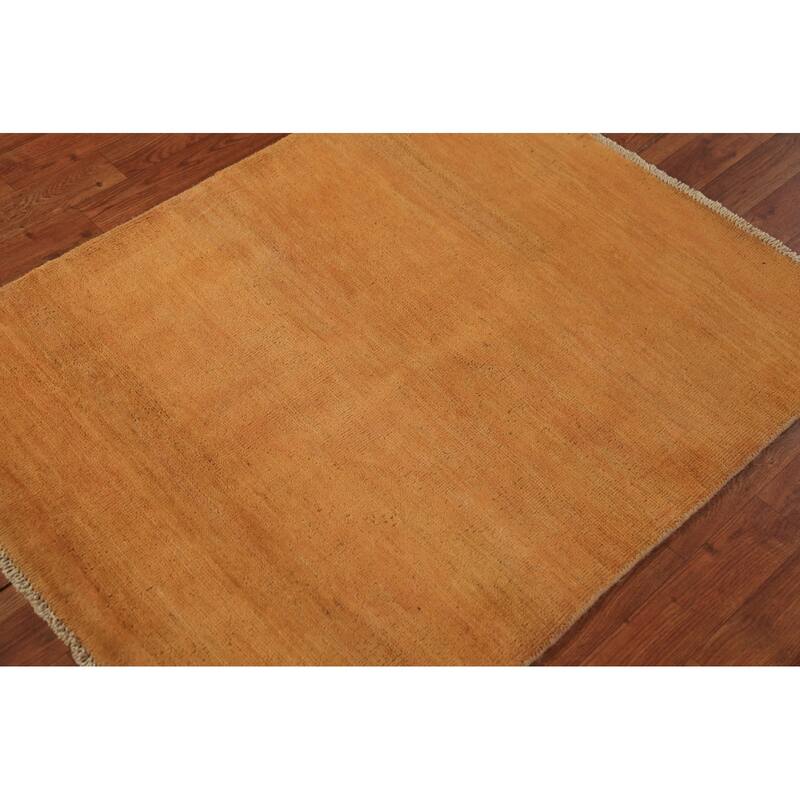 Orange Gabbeh Oriental Rug Hand-Knotted Wool Carpet - 3'0" x 3'10"