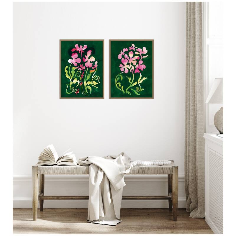 Kate and Laurel Twisting Blooms & Groovy Flowers 2 Piece Framed Canvas Wall Art Set by Lucia Gianello
