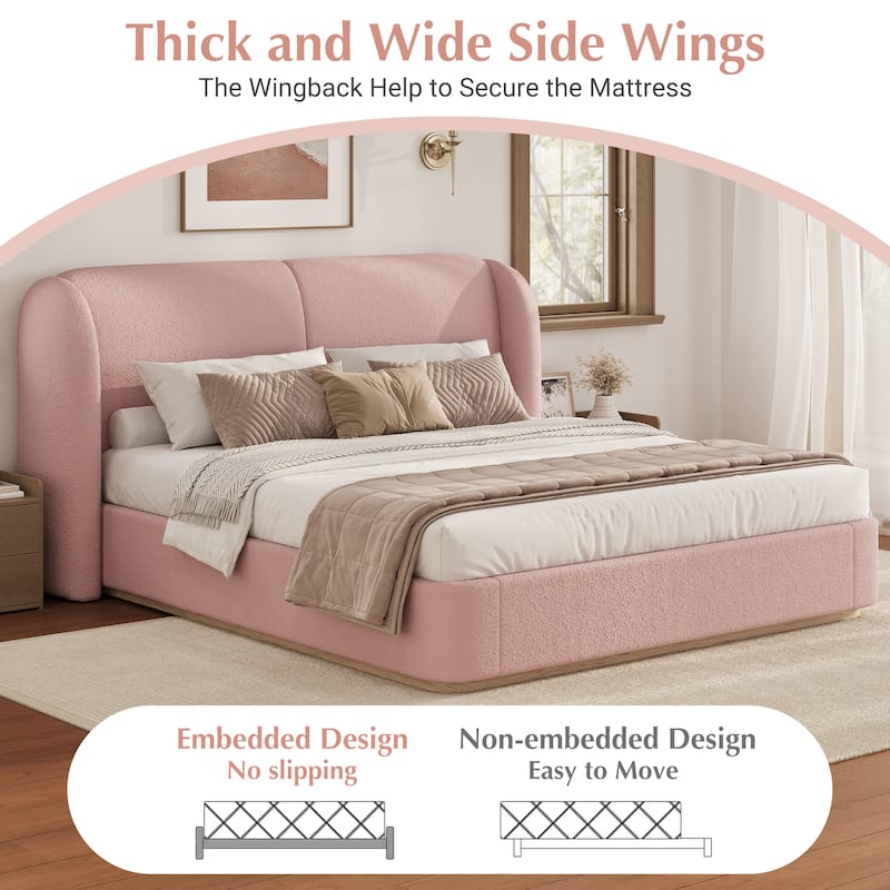 Christopher Knight Home - Valerian Boucle Upholstered Platform Bed with Double-Pillow Headboard
