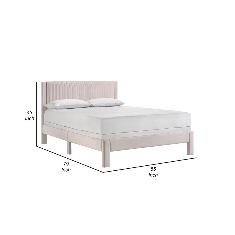 Cery Full Size Platform Bed, Pink Upholstery, Textured Headboard