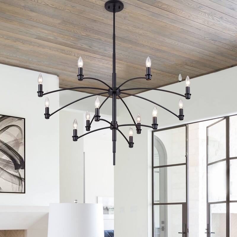 KAWOTI 12-Light Dimmable Classic Traditional Chandelier Pendant Light - W39.75"*H80" - W39.75"*H80"