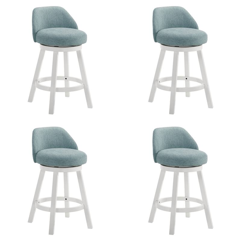 Erika Upholstered Swivel Bar Stool, Counter Height Barstool with Fabric Seat - Set of 4 - Light Blue/White - Counter Height
