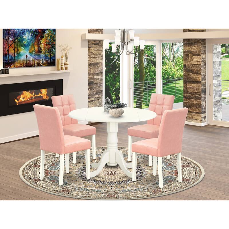 East West Furniture Dining Room Set Includes a Round Dining Table and Chairs, Linen White (Pieces Options) - DLAS5-WHI-42