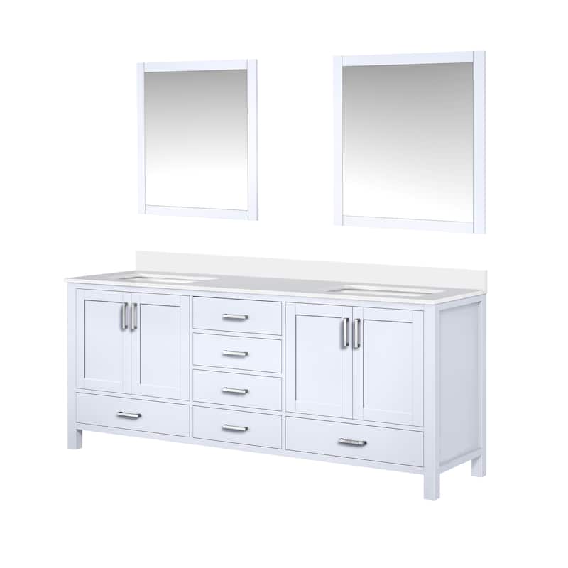 Jacques 80 in. W x 22 in. D White Double Bath Vanity, White Quartz Top, and 30 in. Mirrors