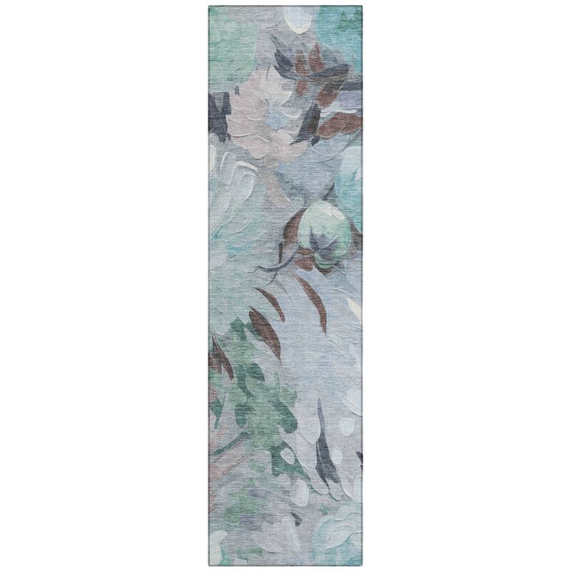 Machine Washable Indoor/ Outdoor Watercolor Floral Chantille Rug
