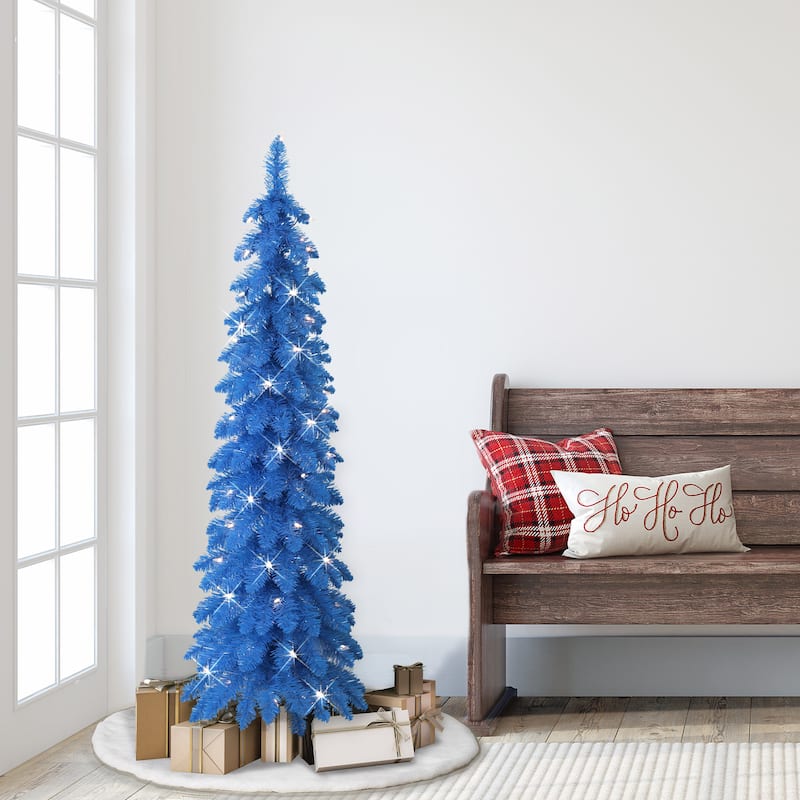 Puleo International 4 ft Pre-Lit Blue Artificial Alpine Pencil Tree