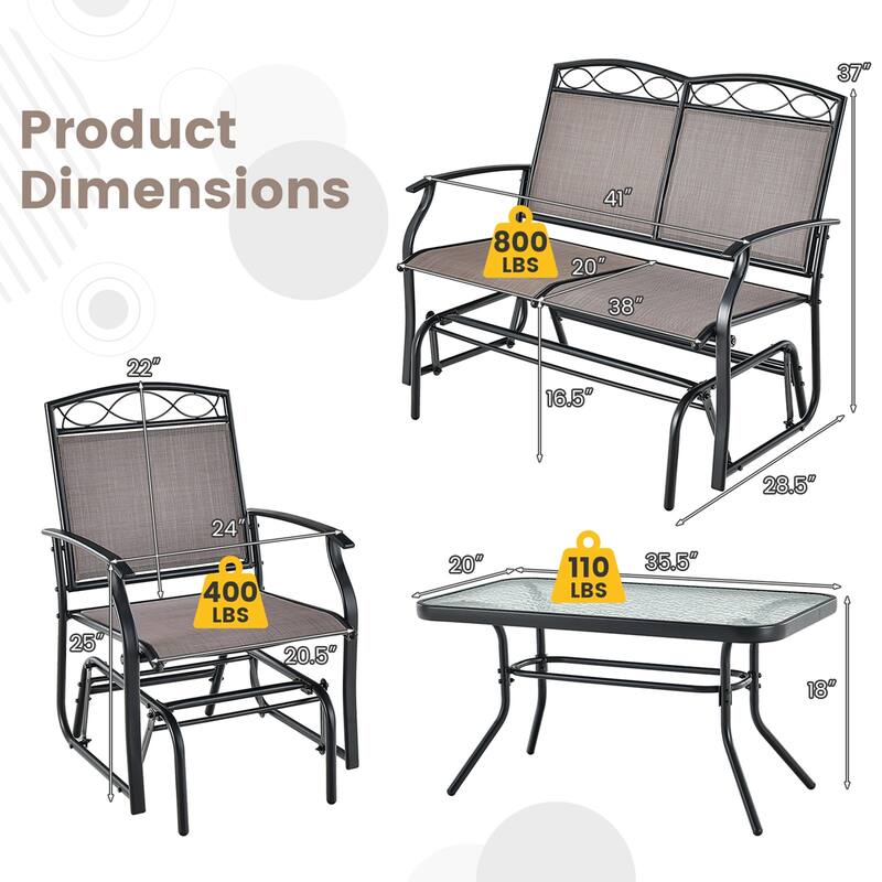 4PCS Patio Glider Conversation Set Rocking Chair Table Heavy-Duty