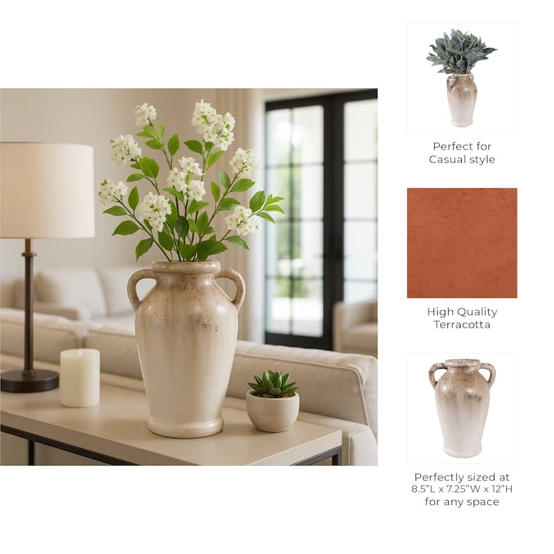 Modern Terracotta Tall Vase with Speckled Finish - Ivory & Brown