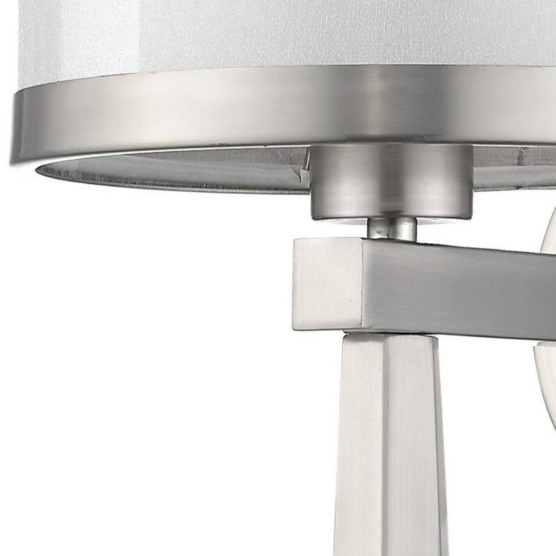 Brushed Silver Wall Light Fixture with White Silk Shade and Hardwired Sconce for Bedroom or Hallway - 13" H x 8" W x 11" D