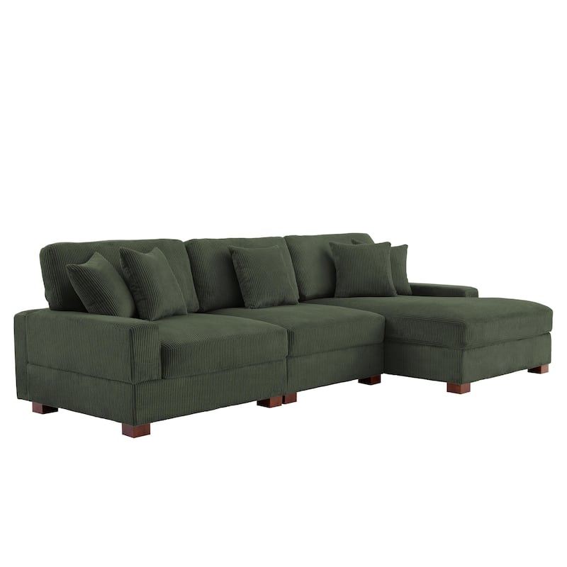 118" W Corduroy L-shape Modular Sectional Sofa with Pillows