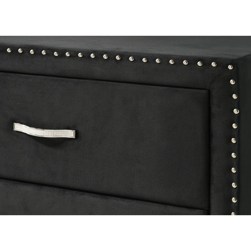 60" Glam Six Drawers Dresser with Fabric Upholstered Tufted Nailhead and Tempered Glass