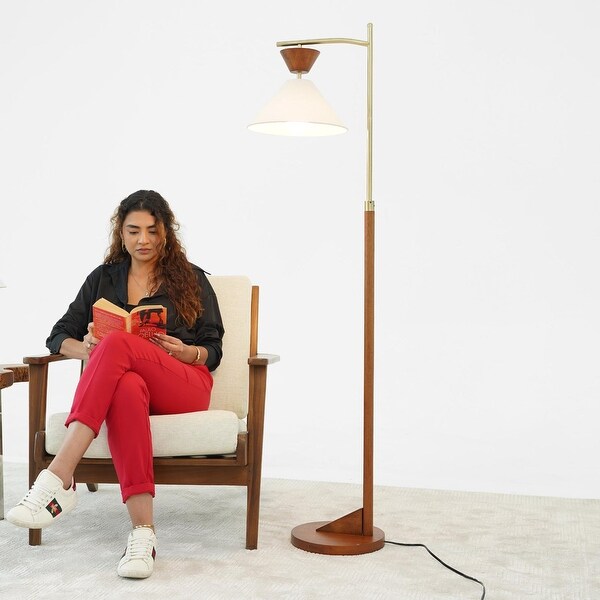 Mid-Century Modern Corner Floor Lamp with Foot Switch - Brown