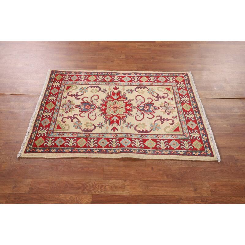 Kazak Accent Rug Hand-Knotted Oriental Beige / Ivory Wool Carpet - 2'9" x 3'10"
