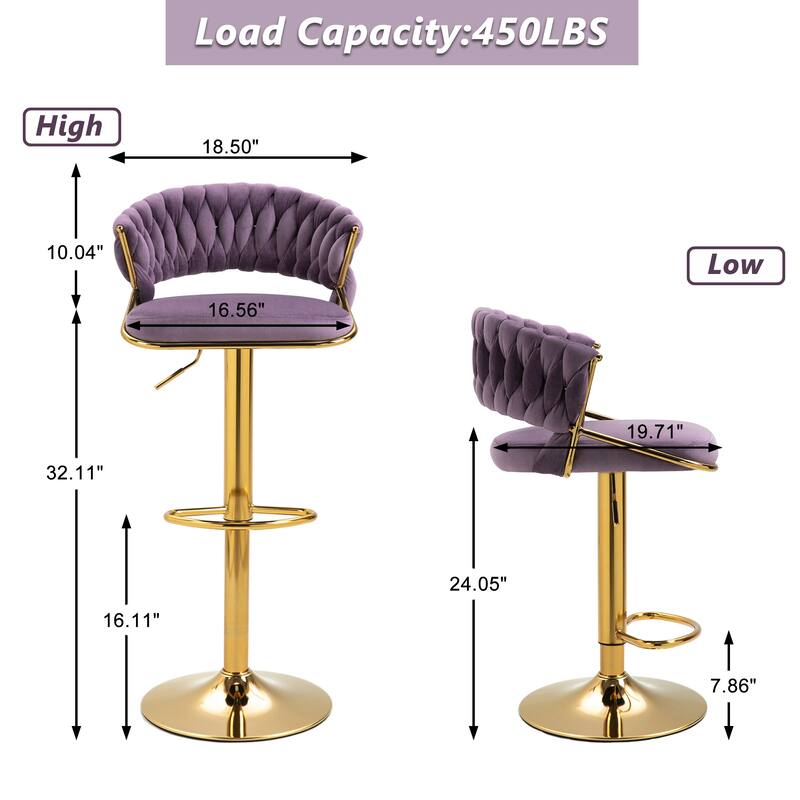 Modern Velvet Counter Bar Stools with Backs(Set of 2)