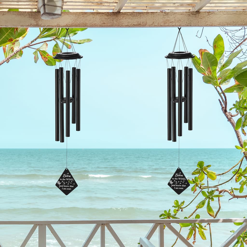 Glitzhome Set of 2 38''H Metal Black Windchime with Listen to Wind Sign