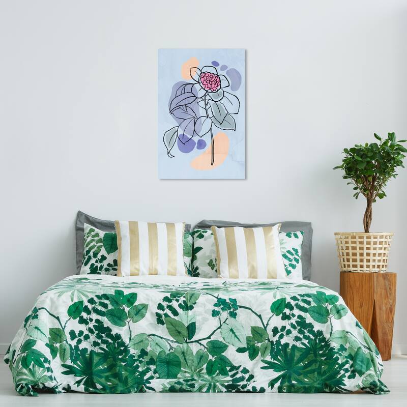 Wynwood Studio Canvas Floral and Botanical Flowers in Bloom Blue II Pink and Blue Modern & Contemporary Wall Art Canvas Print - 36 x 24