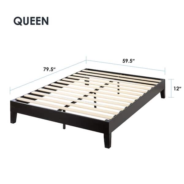 dimension image slide 3 of 8, Grand Solid Wood 12-inch Platform Bed Frame by Crown Comfort