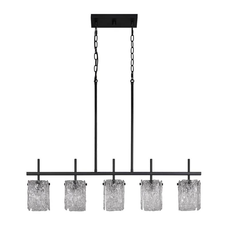 KAWOTI 5-light Linear Kitchen Island Pendant with Glam Glass Shade - L 38.25" x W 5" x H 21.75"