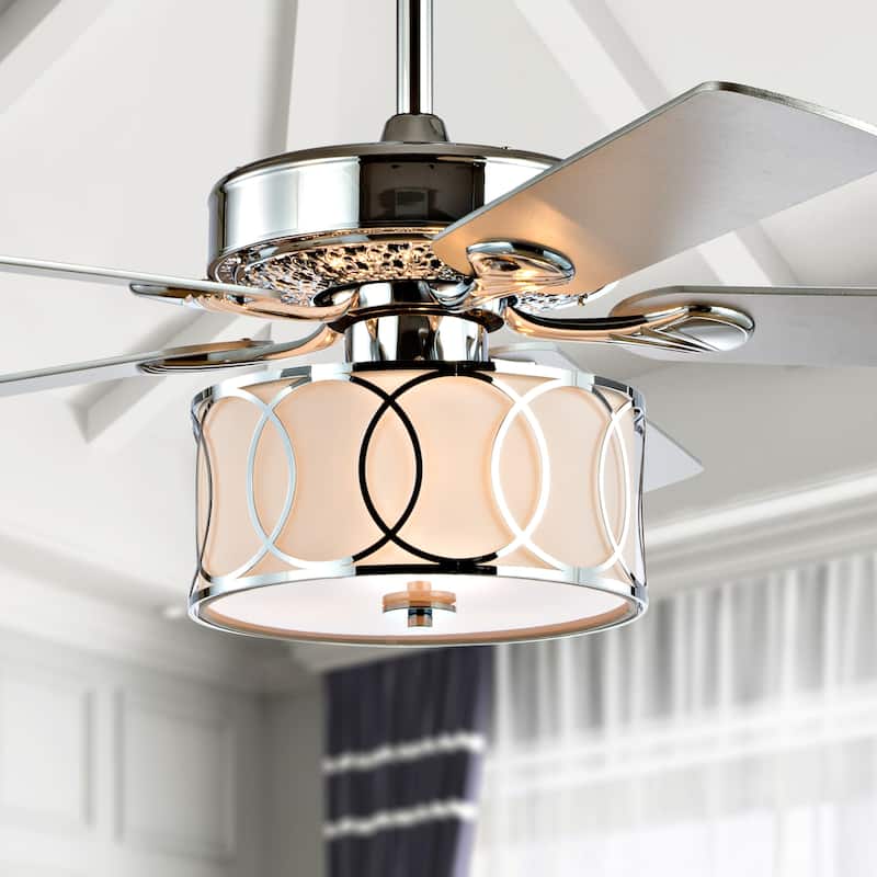 Kate 3-Light Transitional Glam Drum Shade LED Ceiling Fan With Remote, by JONATHAN Y - 52" - Chrome